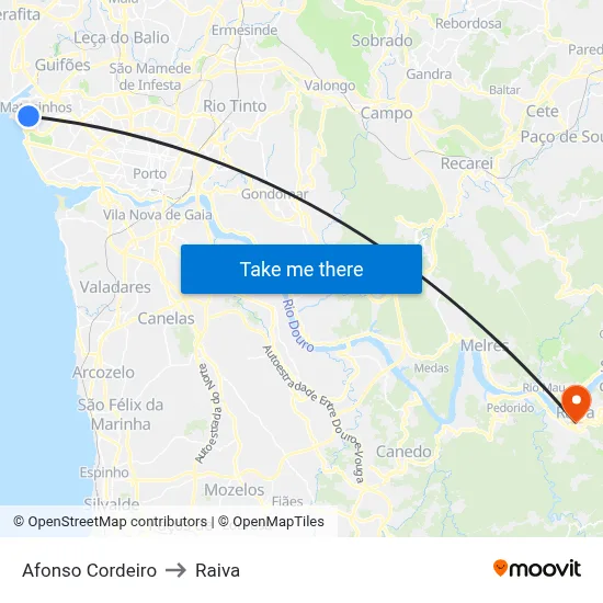 Afonso Cordeiro to Raiva map