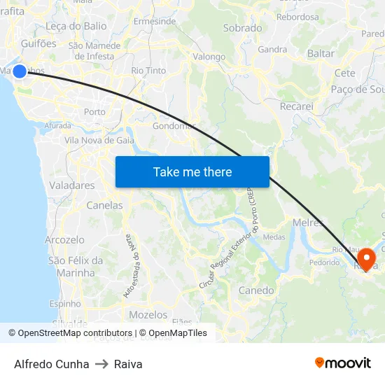 Alfredo Cunha to Raiva map