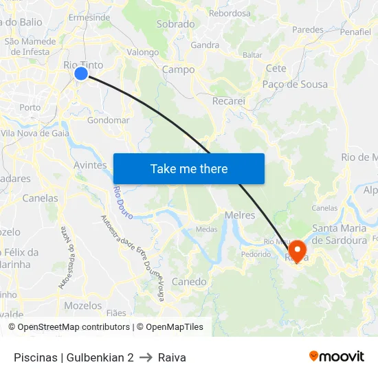 Piscinas | Gulbenkian 2 to Raiva map