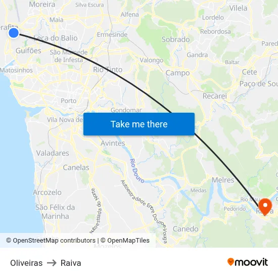 Oliveiras to Raiva map