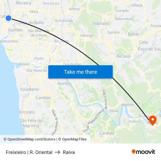 Freixieiro | R. Oriental to Raiva map