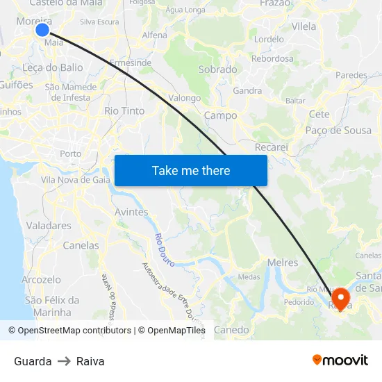 Guarda to Raiva map
