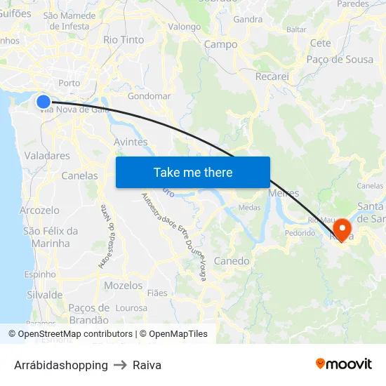 Arrábidashopping to Raiva map