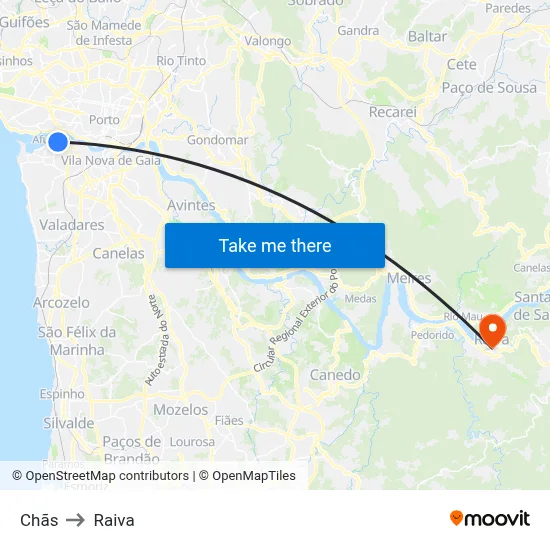 Chãs to Raiva map