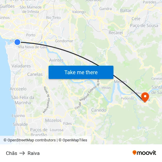 Chãs to Raiva map