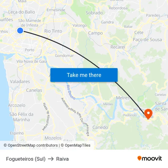 Fogueteiros (Sul) to Raiva map