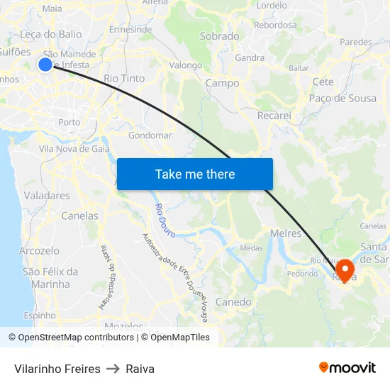Vilarinho Freires to Raiva map