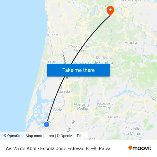 Av. 25 de Abril - Escola José Estevão B to Raiva map