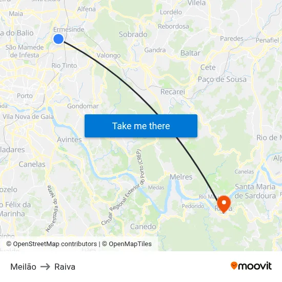 Meilão to Raiva map