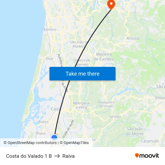Costa do Valado 1 B to Raiva map