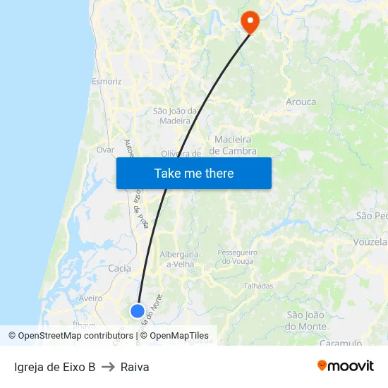 Igreja de Eixo B to Raiva map