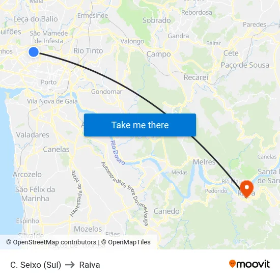 C. Seixo (Sul) to Raiva map
