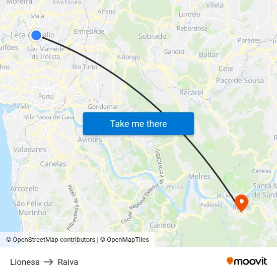Lionesa to Raiva map