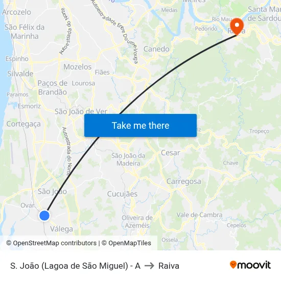 S. João (Lagoa de São Miguel) - A to Raiva map