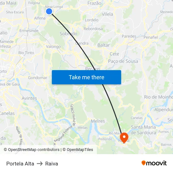Portela Alta to Raiva map