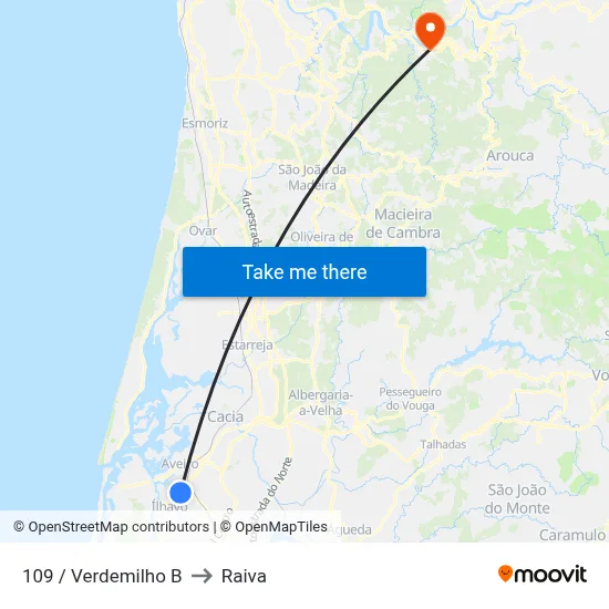 109 / Verdemilho B to Raiva map