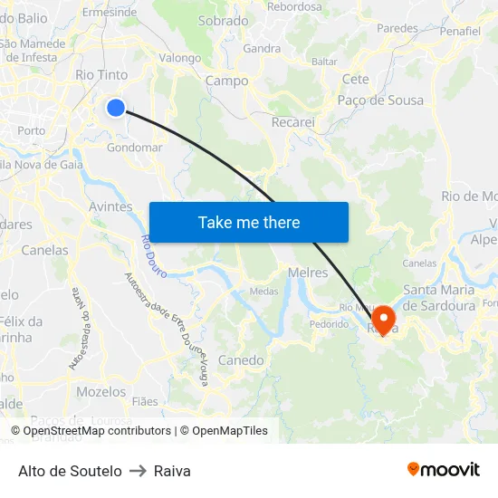 Alto de Soutelo to Raiva map