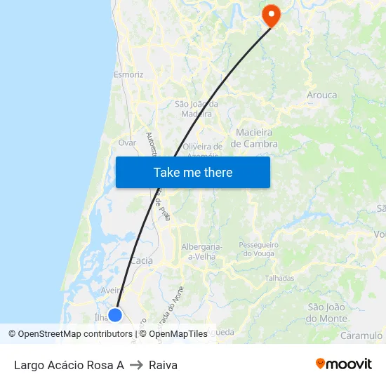 Largo Acácio Rosa A to Raiva map