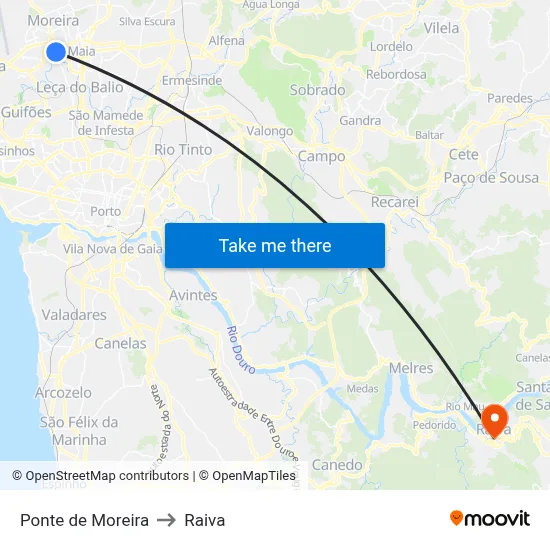 Ponte de Moreira to Raiva map