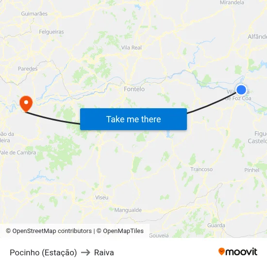 Pocinho (Estação) to Raiva map