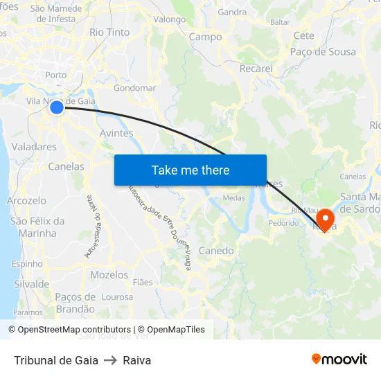 Tribunal de Gaia to Raiva map