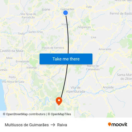 Multiusos de Guimarães to Raiva map