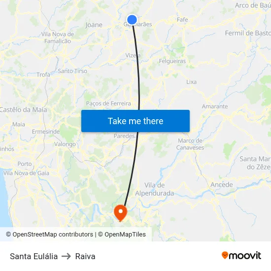 Santa Eulália to Raiva map
