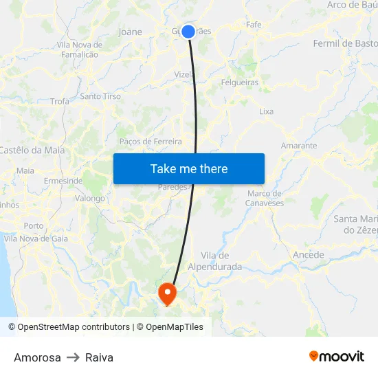 Amorosa to Raiva map