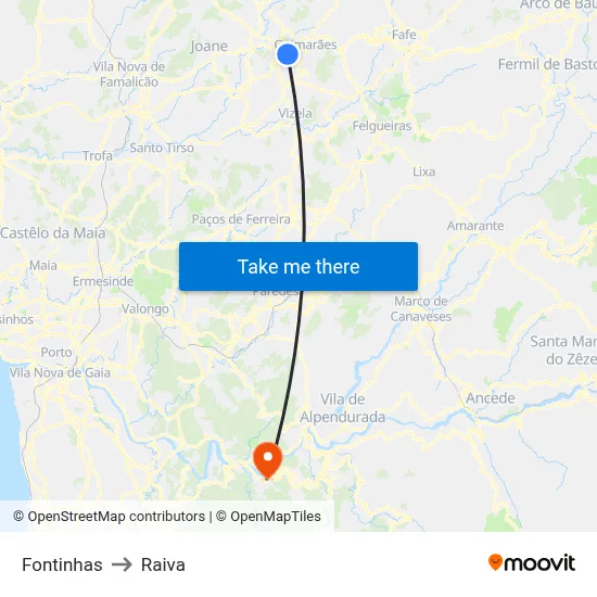 Fontinhas to Raiva map