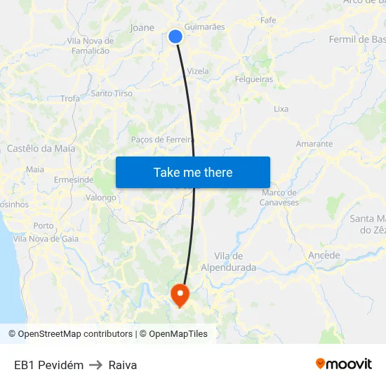 EB1 Pevidém to Raiva map