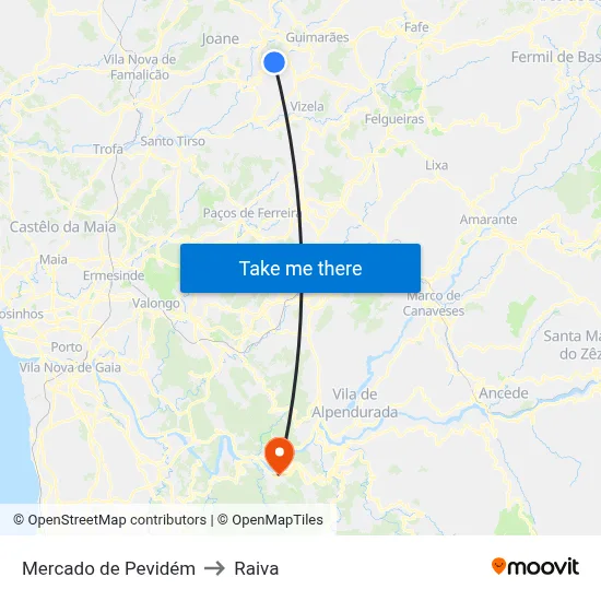 Mercado de Pevidém to Raiva map