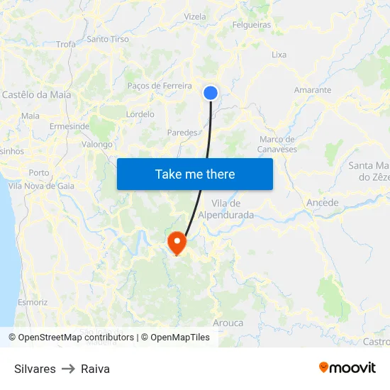 Silvares to Raiva map