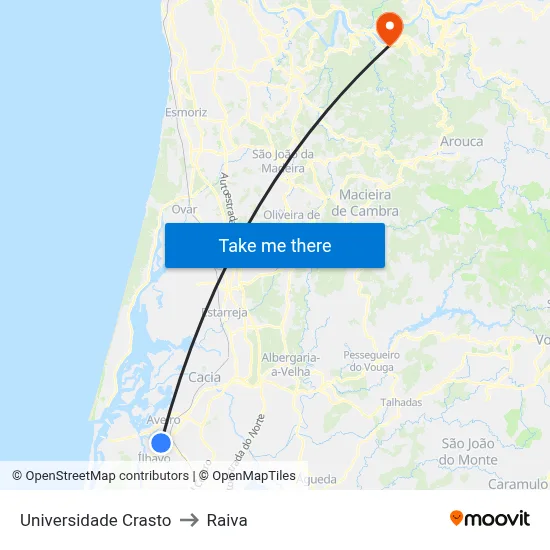 Universidade Crasto to Raiva map