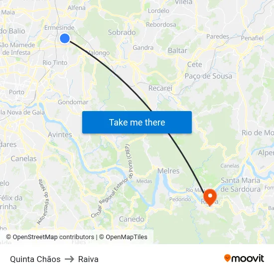 Quinta Chãos to Raiva map