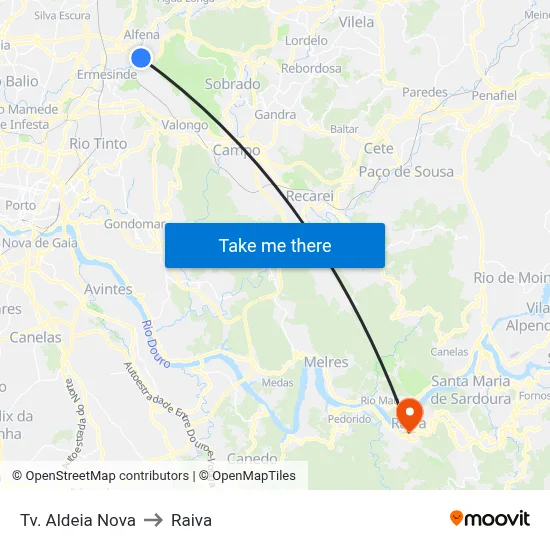 Tv. Aldeia Nova to Raiva map