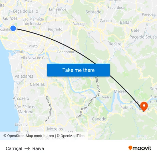 Carriçal to Raiva map
