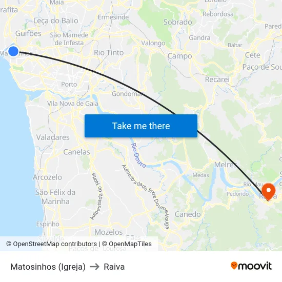 Matosinhos (Igreja) to Raiva map