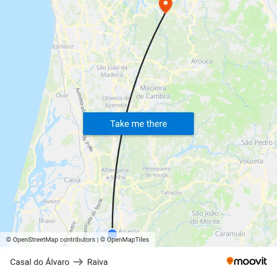 Casal do Álvaro to Raiva map