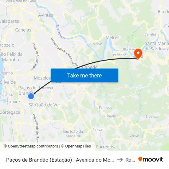 Paços de Brandão (Estação) | Avenida do Monte de Cima to Raiva map