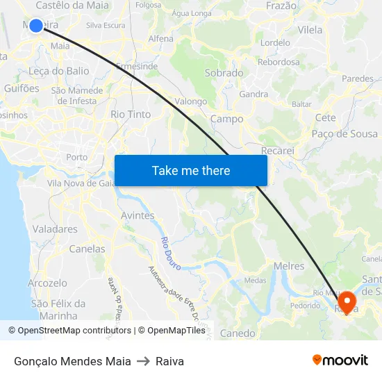 Gonçalo Mendes Maia to Raiva map