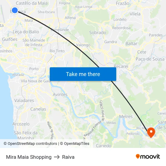 Mira Maia Shopping to Raiva map