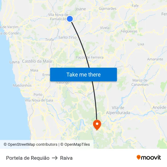 Portela de Requião to Raiva map
