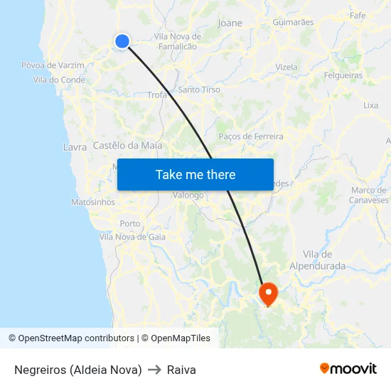 Negreiros (Aldeia Nova) to Raiva map