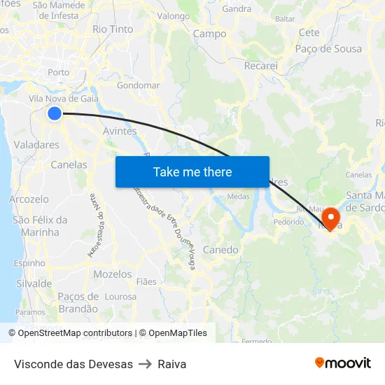 Visconde das Devesas to Raiva map