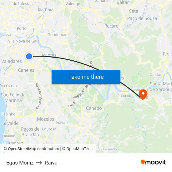 Egas Moniz to Raiva map