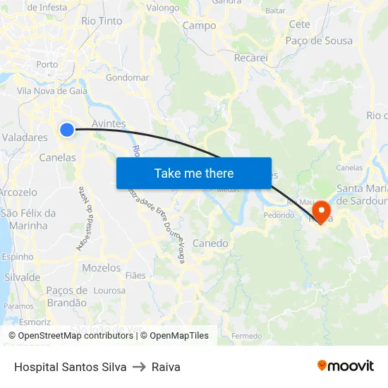 Hospital Santos Silva to Raiva map