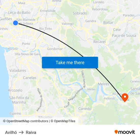 Avilhó to Raiva map