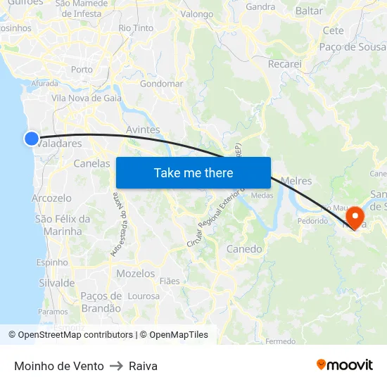 Moinho de Vento to Raiva map