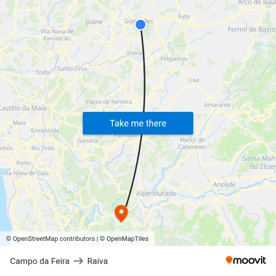 Campo da Feira to Raiva map