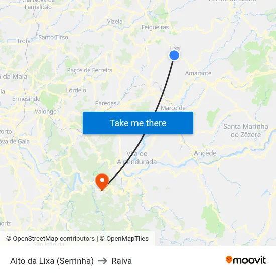 Alto da Lixa (Serrinha) to Raiva map